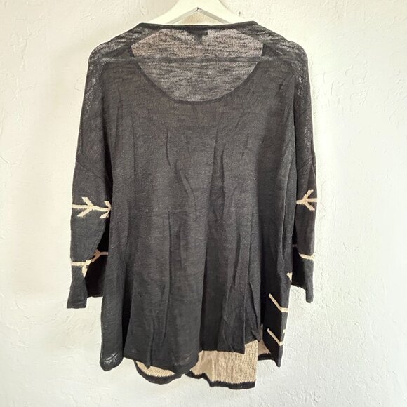 J. Jill Womens Black & Beige Aztec Knit Sweater Large Linen Blend 3/4 Sleeve - Picture 2 of 8